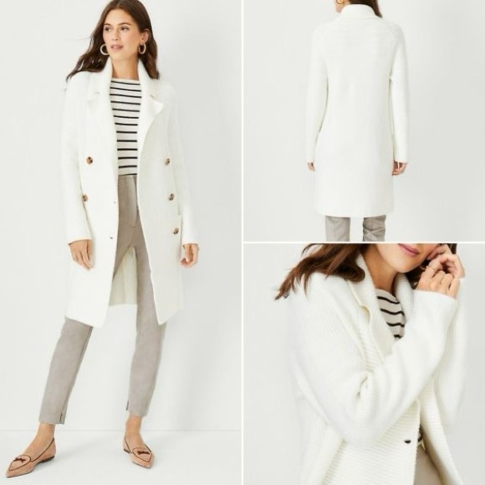 NWT.  Medium. Ann Taylor Winter White Double Breasted Coatigan